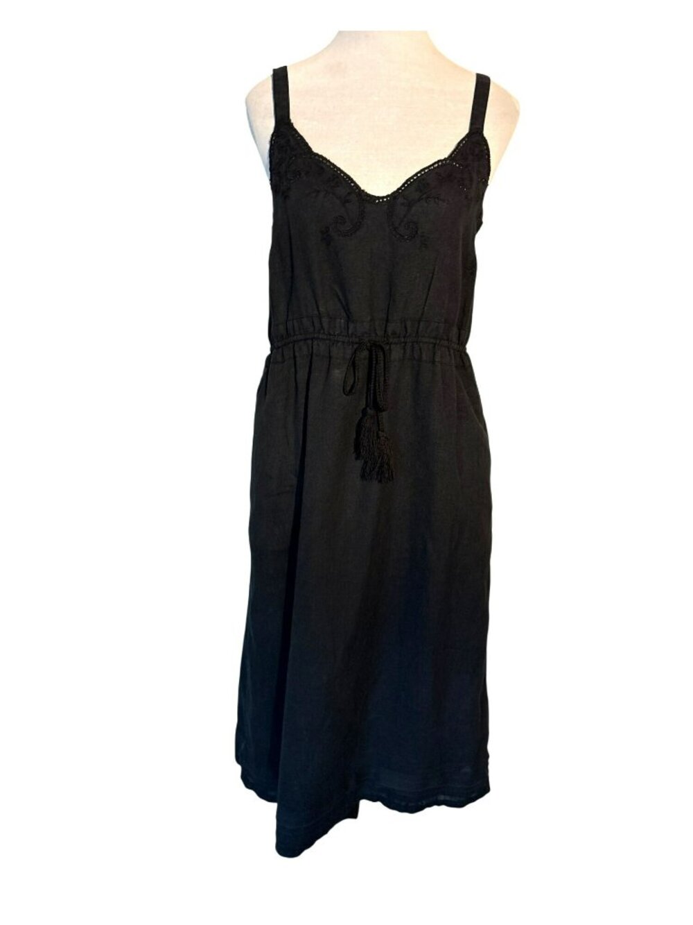 J. Crew Linen Drawstring Tassel Tie Embroidered Sleeveless Dress Size 4